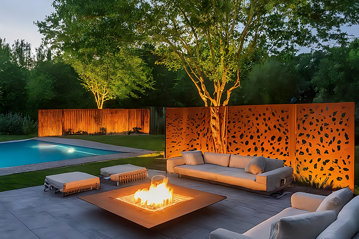 backyard with furniture, a pool, and a tree in Eastern Massachusetts